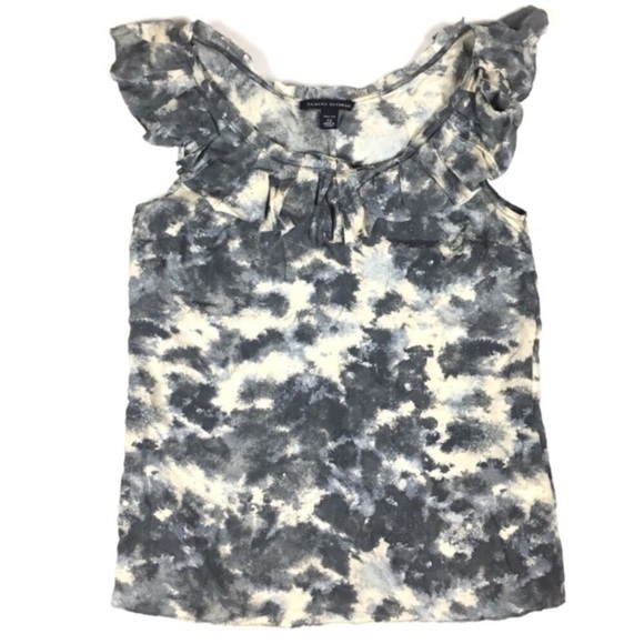 BANANA REPUBLIC 100% Silk Shell Top Blouse Ruffle Neck Tie Dye Neutral Size XSP - Picture 1 of 8